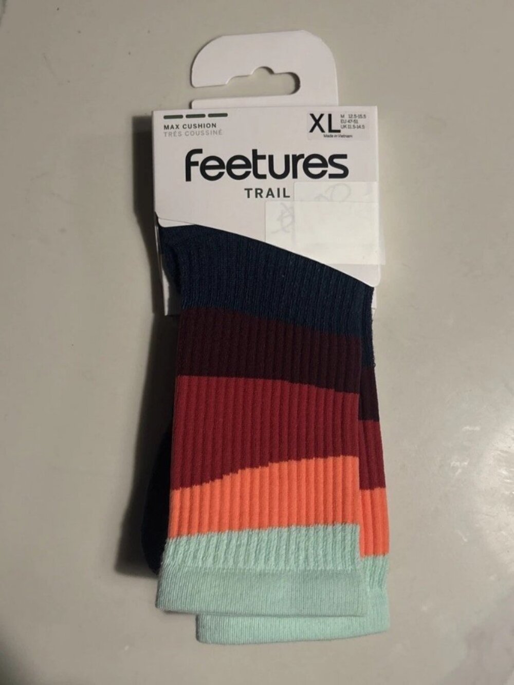 3 Pairs Feetures Socks Trail Max Cushion Mini-Crew Ascent Navy XL - Picture 4 of 11